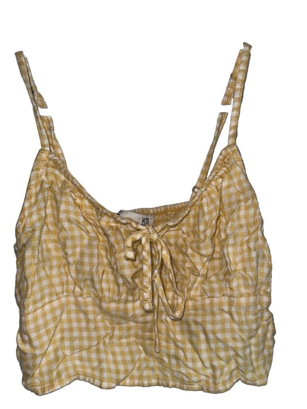 Hollister Milkmaid Gingham Crop Top Sz XS Yellow White Twee Boho
